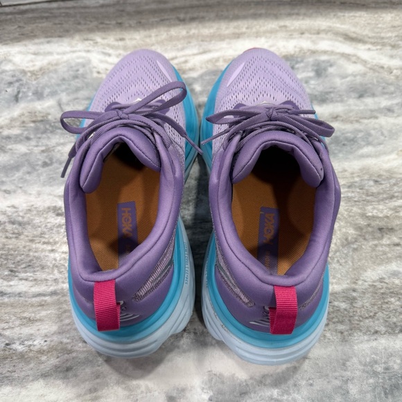 Hoka Bondi 8 Lavender Teal and White Athletic Shoes Walking and Running Shoes - Picture 4 of 10